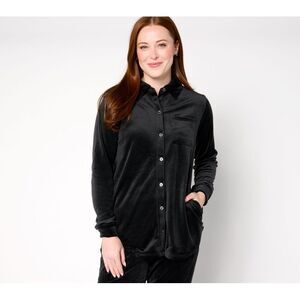 Cuddl Duds Women's Top Sz L Double h Velour Tunic Shirt Black A667644
